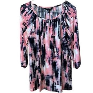 ELLEN TRACY NWOT Women's 1X 3/4 Sleeve Abstract Print Top Pink Black White